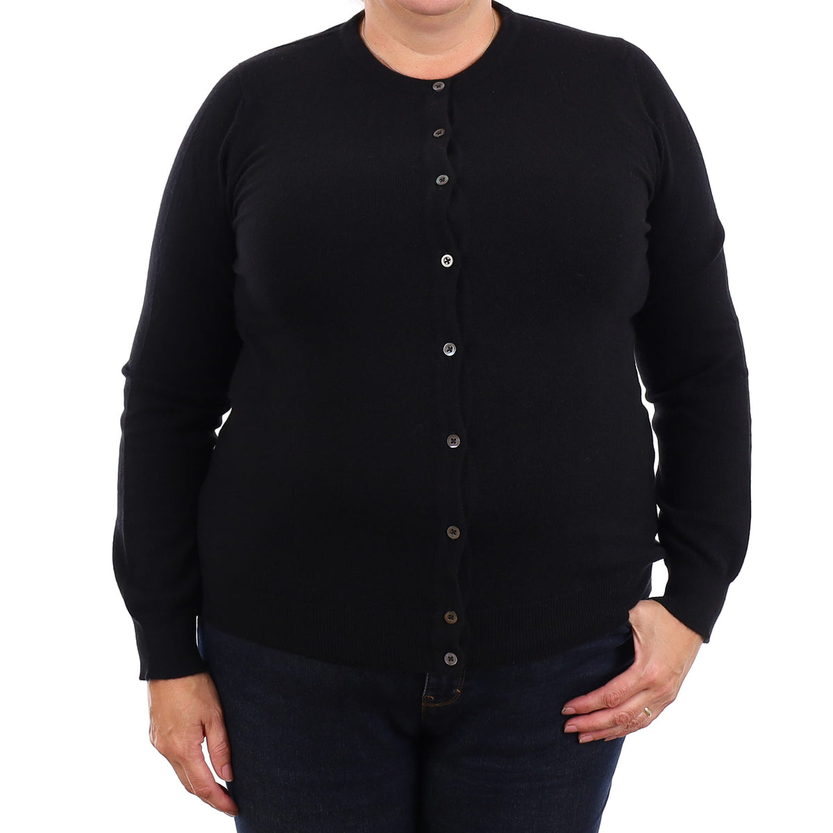 Brand New Scottish Black Cashmere Crew Neck Cardigan Extra Large