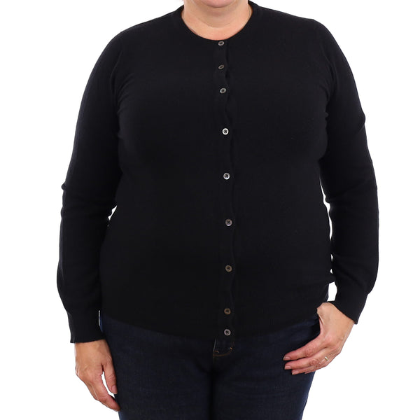 Brand New Scottish Black Cashmere Crew Neck Cardigan Extra Large