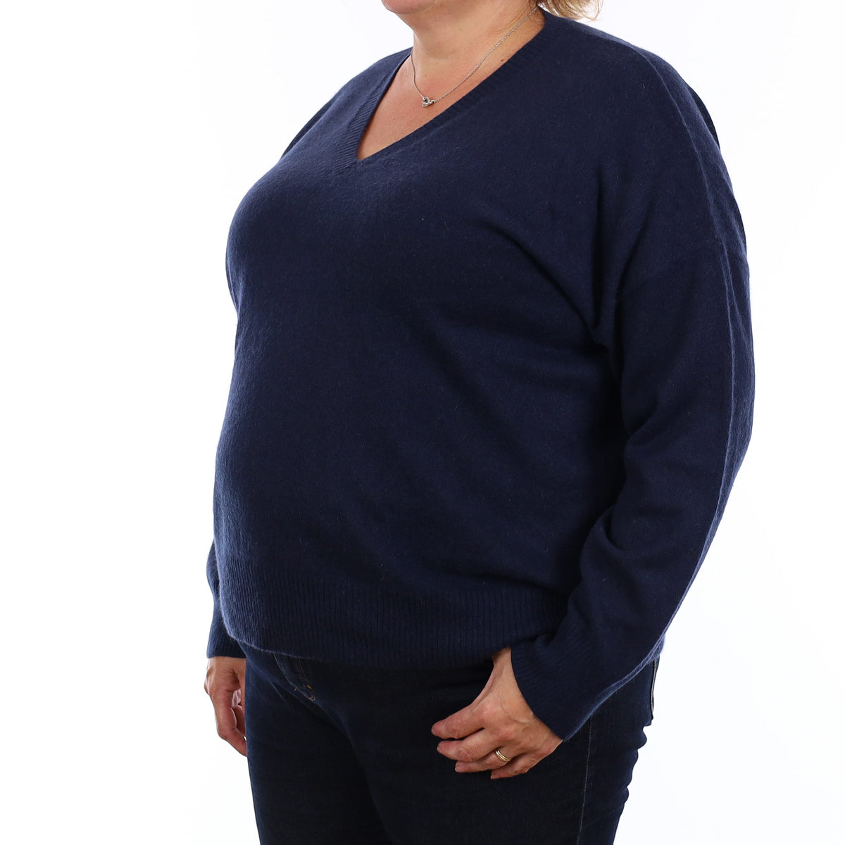Navy Blue Cashmere Boxy V Neck Jumper XXL