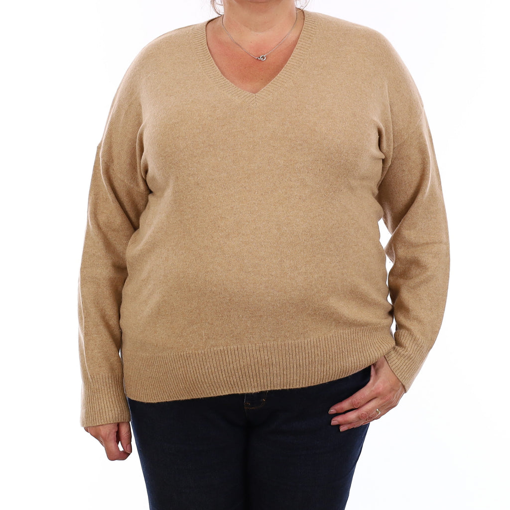 Caramel Brown Cashmere Boxy V Neck Jumper Extra Large