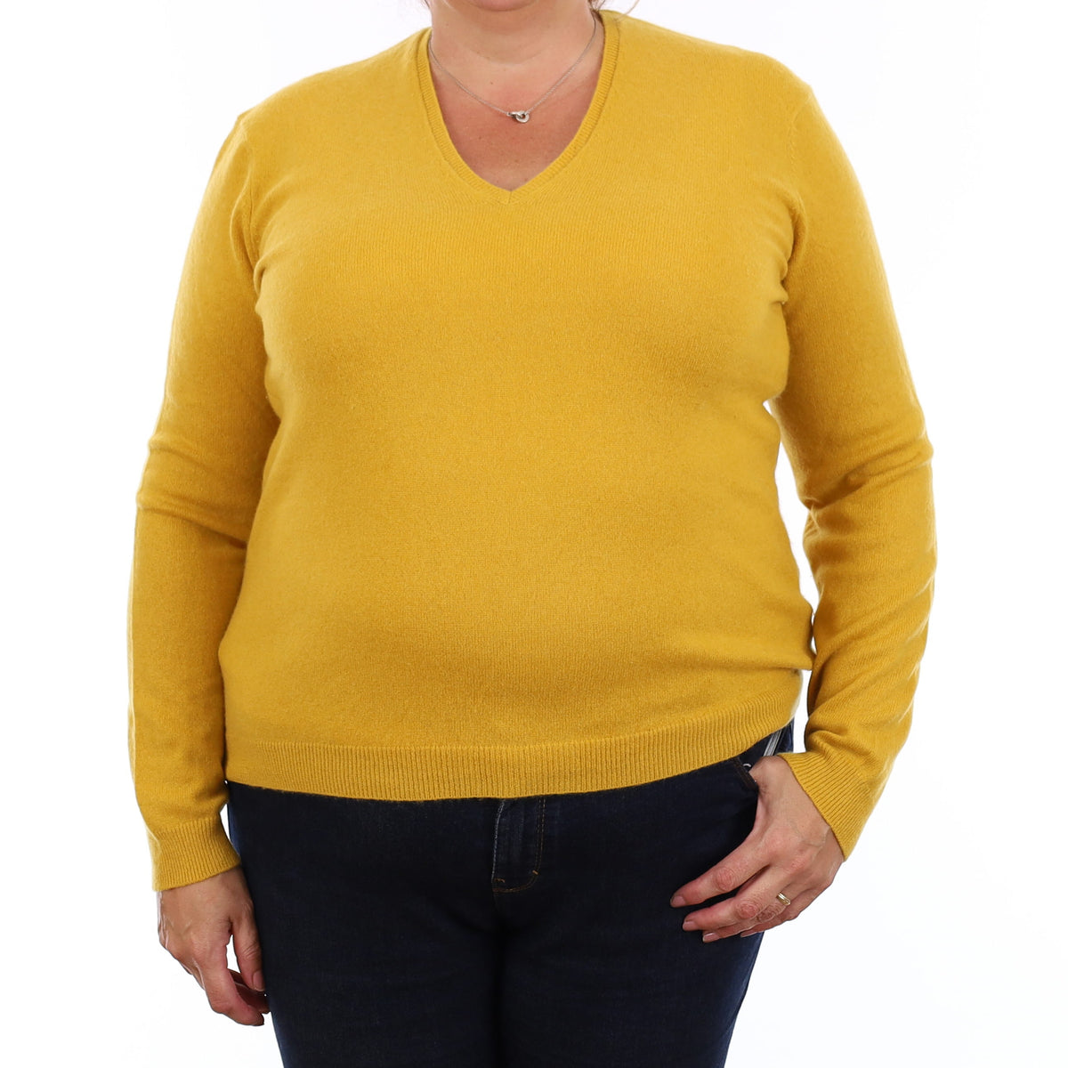 Mustard Yellow Cashmere V Neck Jumper Extra Large