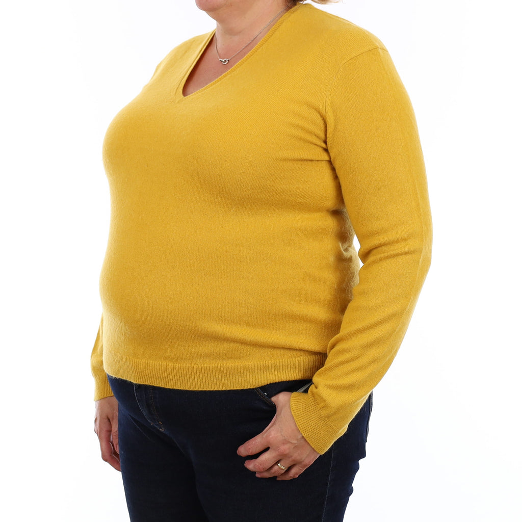 Mustard Yellow Cashmere V Neck Jumper Extra Large