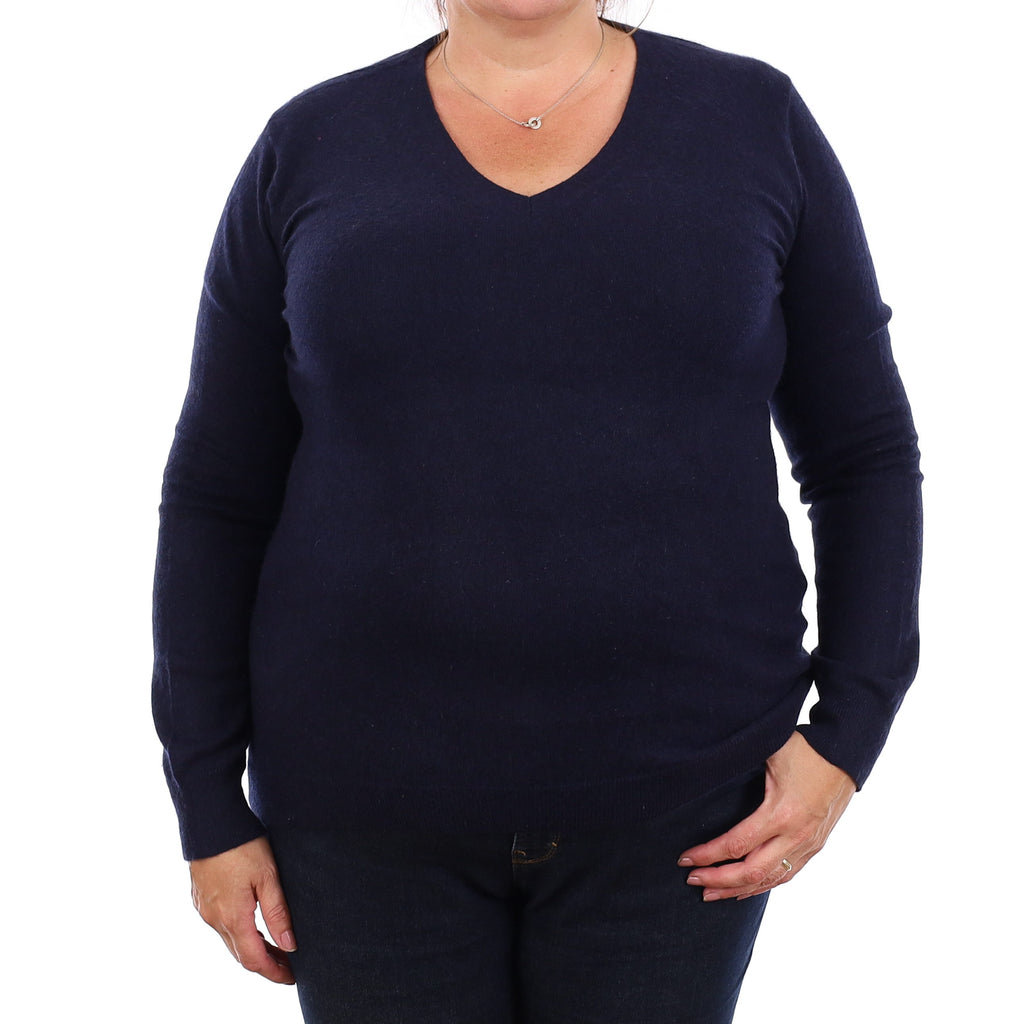 Navy Cashmere V Neck Jumper Extra Large