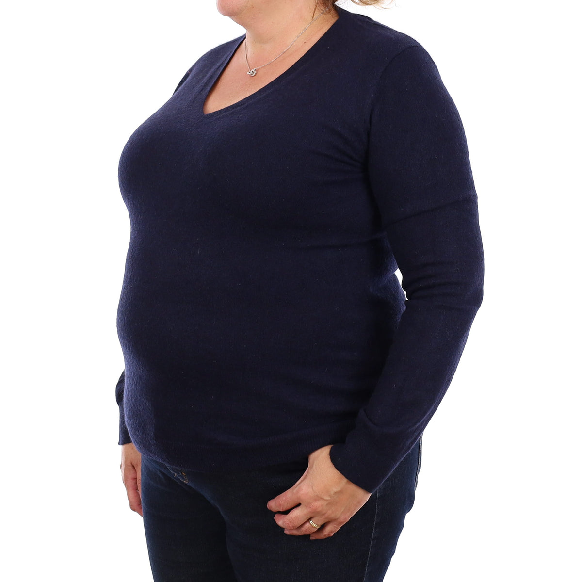 Navy Cashmere V Neck Jumper Extra Large