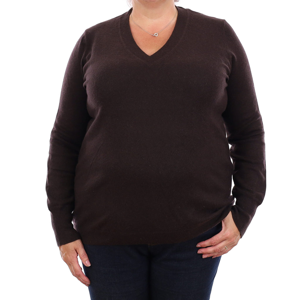Chocolate Brown Cashmere V Neck Jumper Extra Large