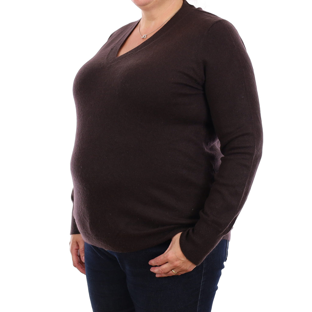 Chocolate Brown Cashmere V Neck Jumper Extra Large