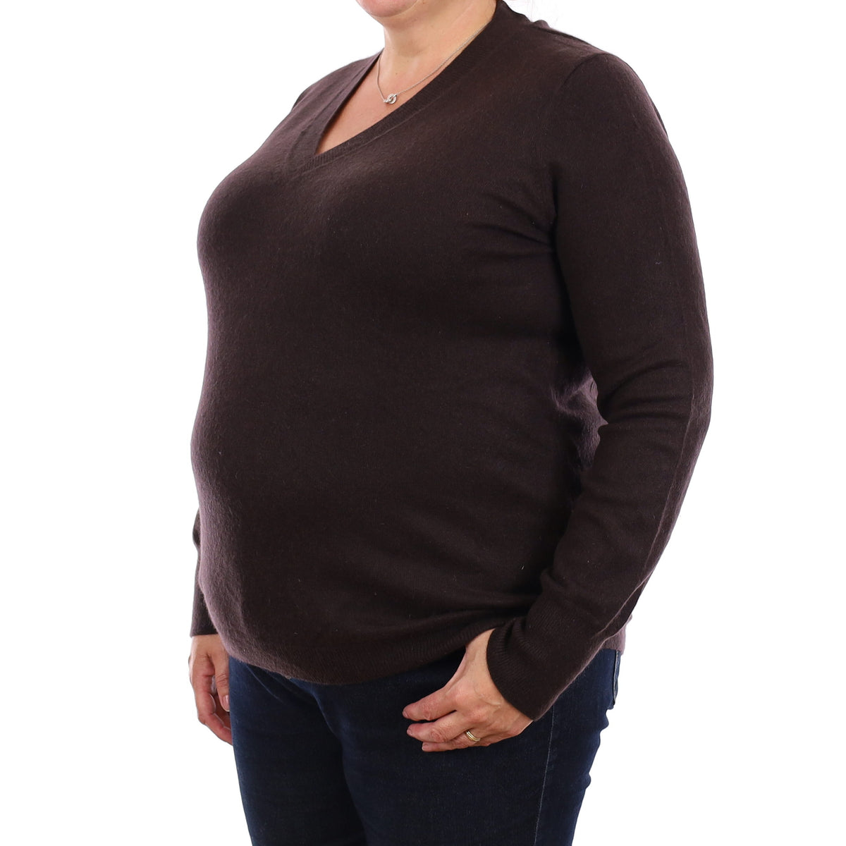 Chocolate Brown Cashmere V Neck Jumper Extra Large