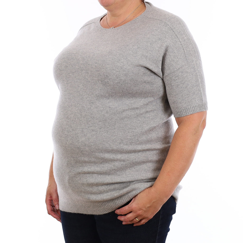 Smoke Grey Cashmere Short Sleeve Crew Neck Jumper Extra Large