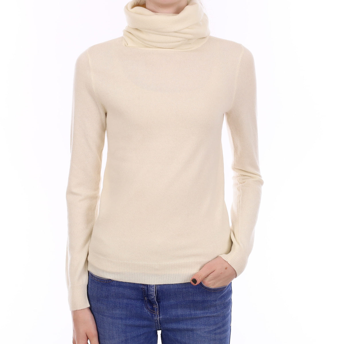 Ralph Lauren Winter White Cashmere Funnel Neck Jumper Extra Small