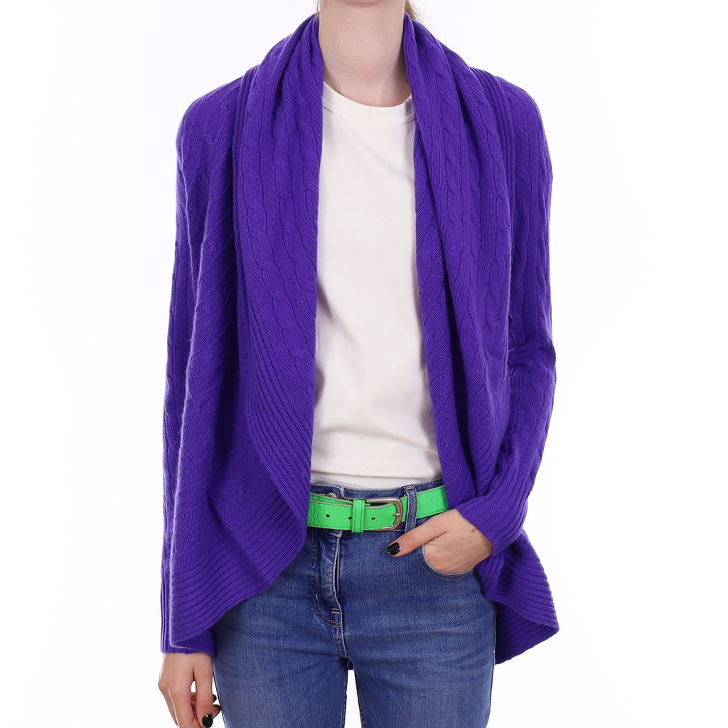 Ralph Lauren Regal Purple Cable Cashmere Waterfall Cardigan Extra Small