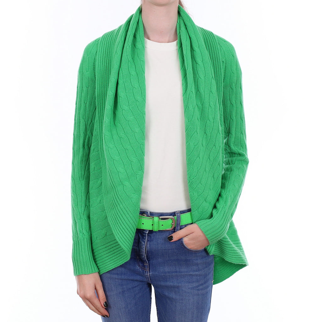 Ralph Lauren Jade Green Cable Cashmere Waterfall Cardigan Extra Small
