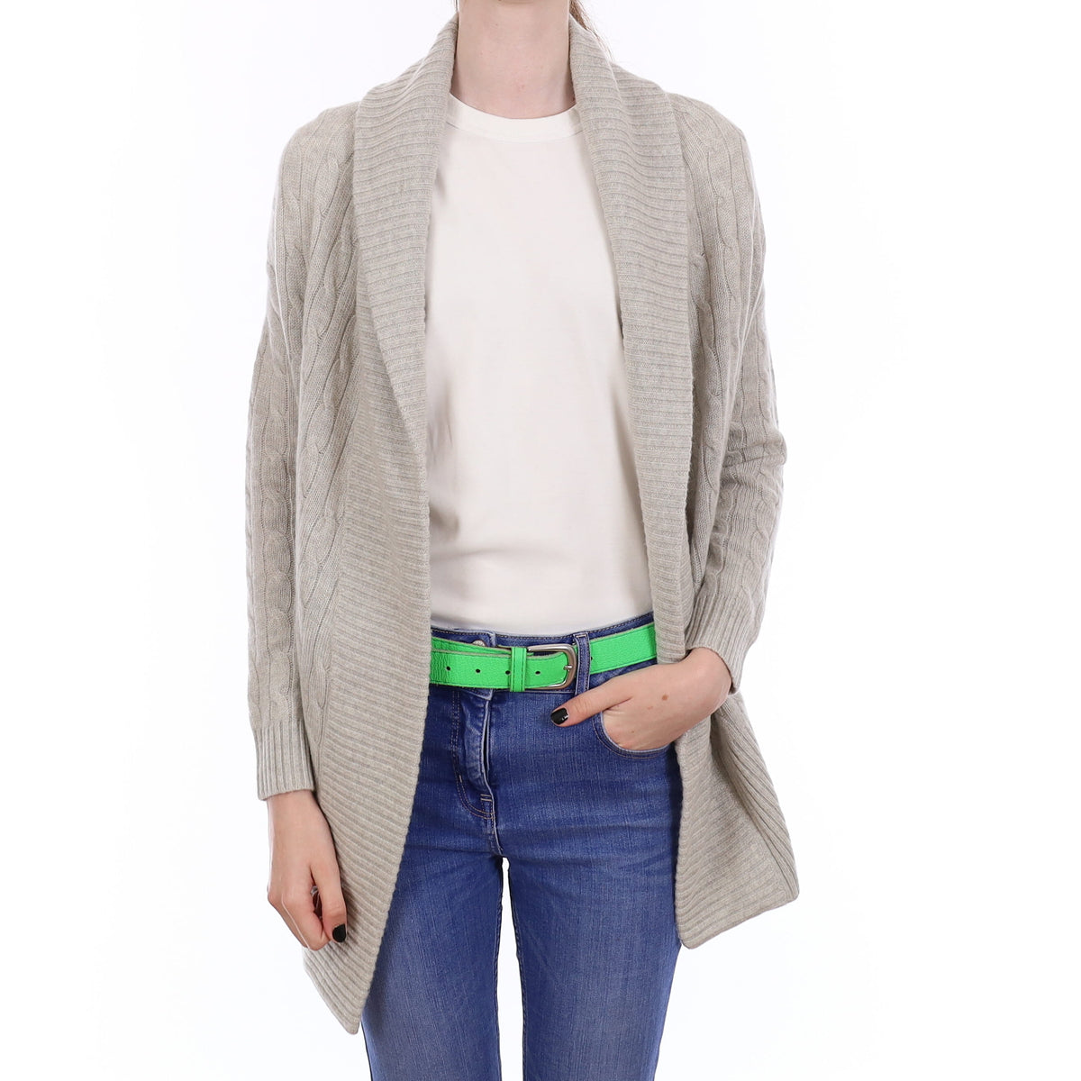 Ralph Lauren Mist Grey Cable Cashmere Edge to Edge Cardigan with Pockets Extra Small