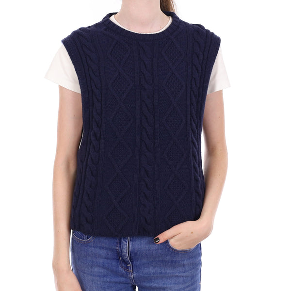 Brand New Scottish Navy Chunky Cable Cashmere Slouchy Tank Top Extra Small