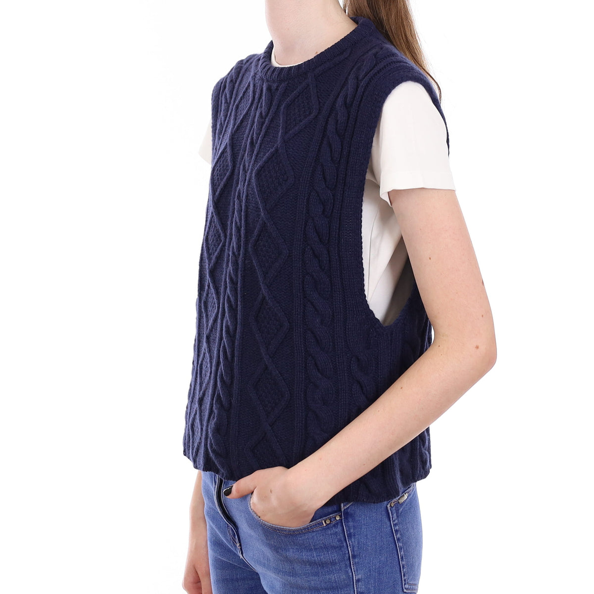 Brand New Scottish Navy Chunky Cable Cashmere Slouchy Tank Top Extra Small