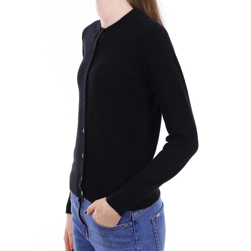 Brand New Scottish Black Cashmere Crew Neck Cardigan Extra Small
