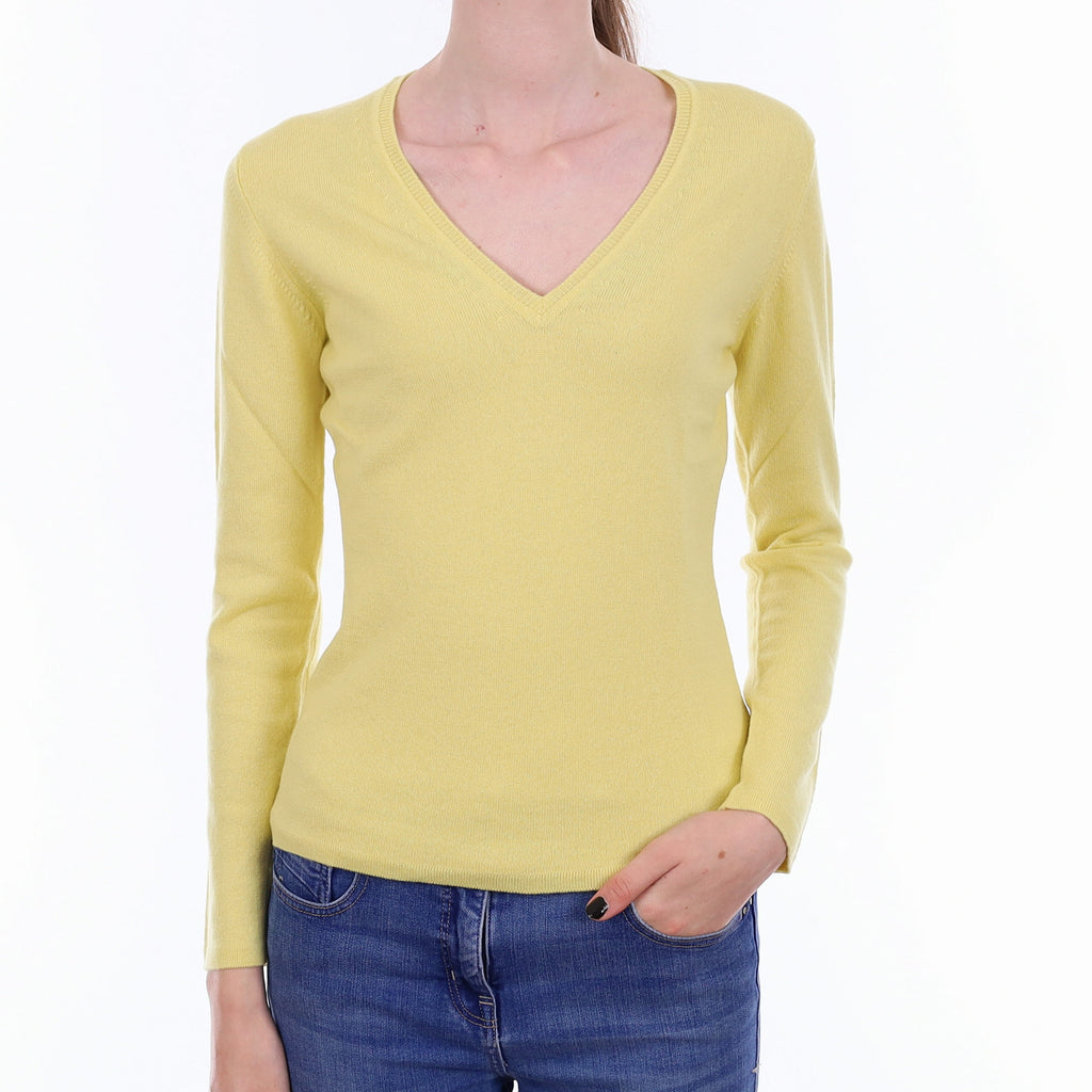 Brand New Scottish Primrose Yellow Cashmere V Neck Jumper Extra Small