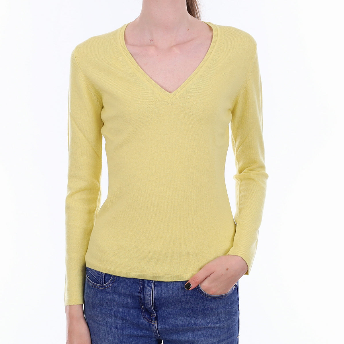 Brand New Scottish Primrose Yellow Cashmere V Neck Jumper Extra Small