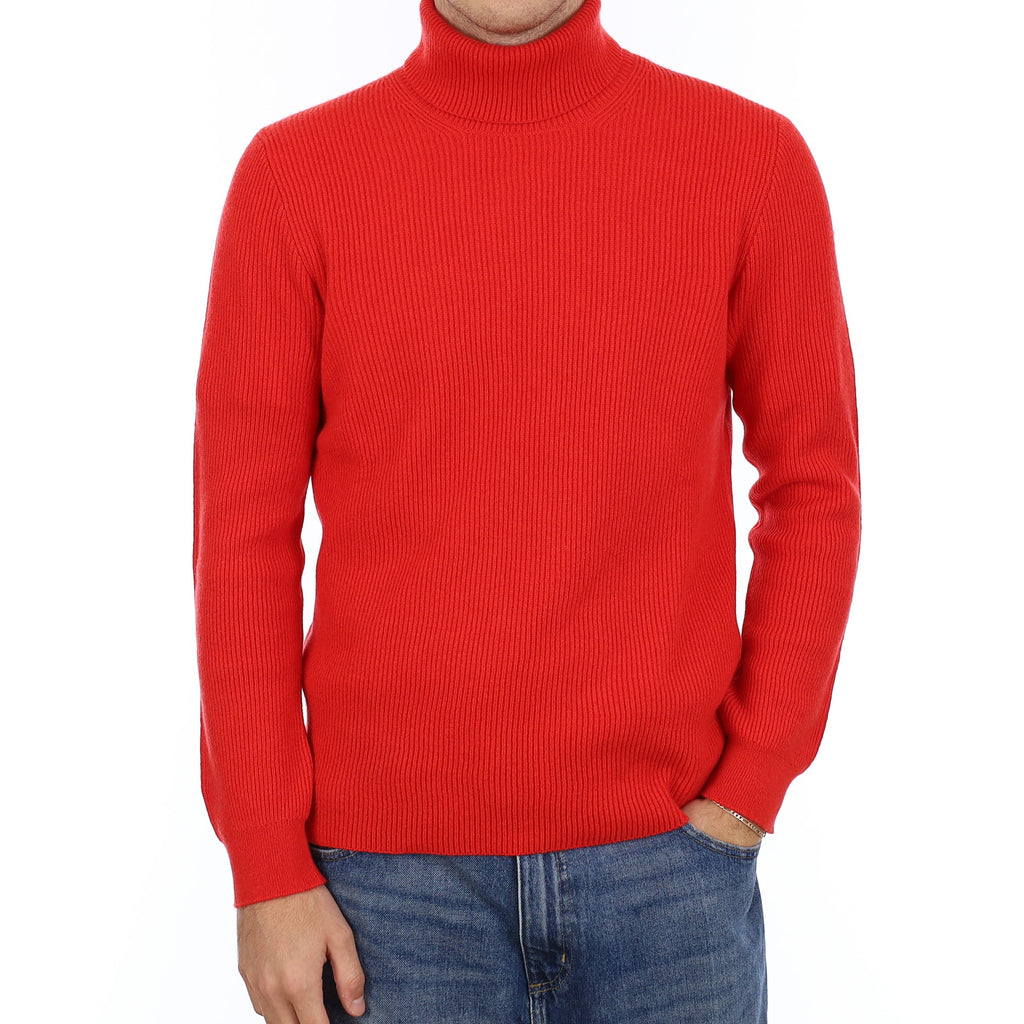 Men's Brand New Scottish Flame Orange Cashmere Polo Neck Jumper Medium