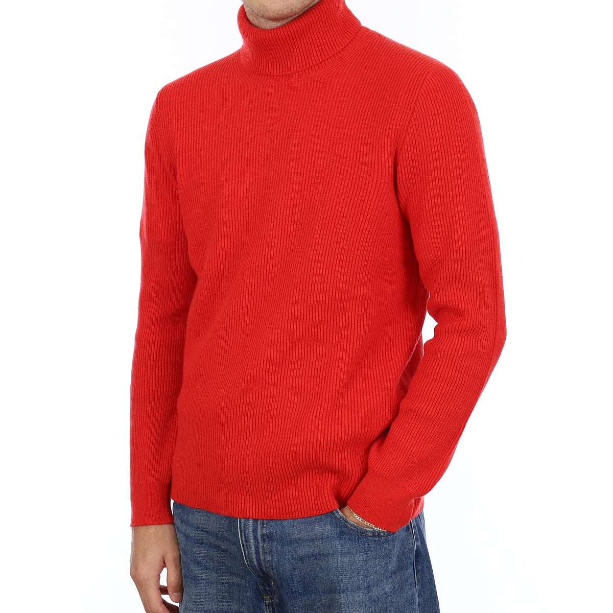 Men's Brand New Scottish Flame Orange Cashmere Polo Neck Jumper Medium