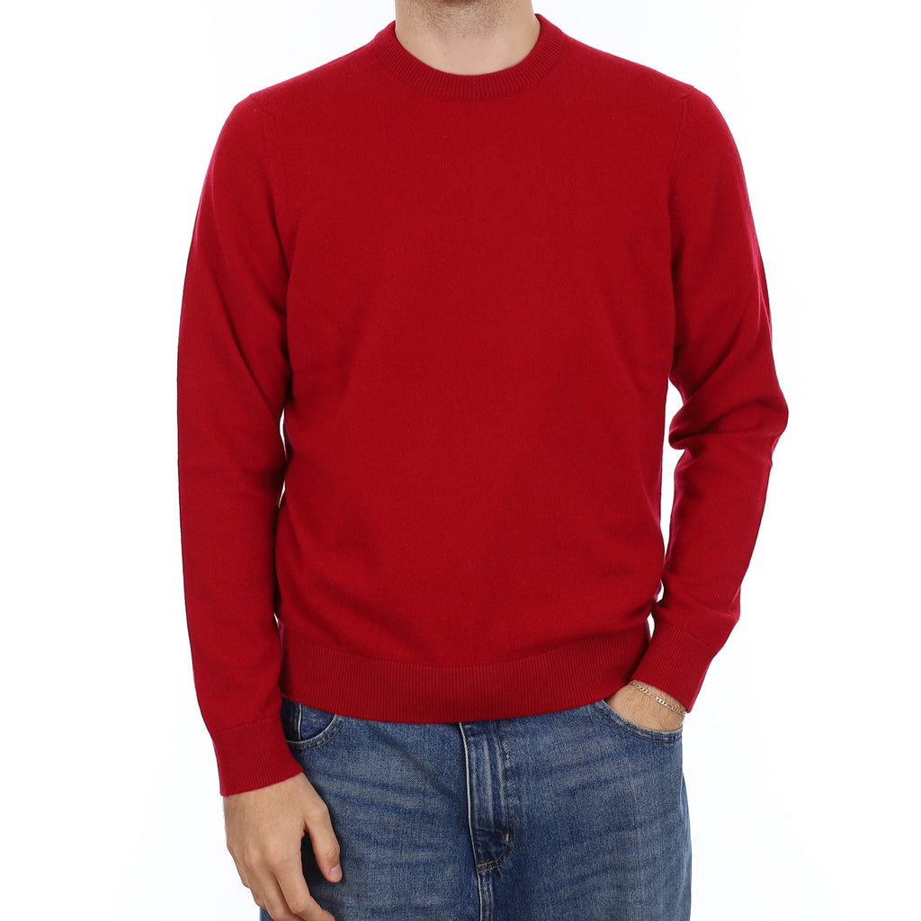 Men's Brand New Scottish Crimson Red Cashmere Crew Neck Jumper Medium