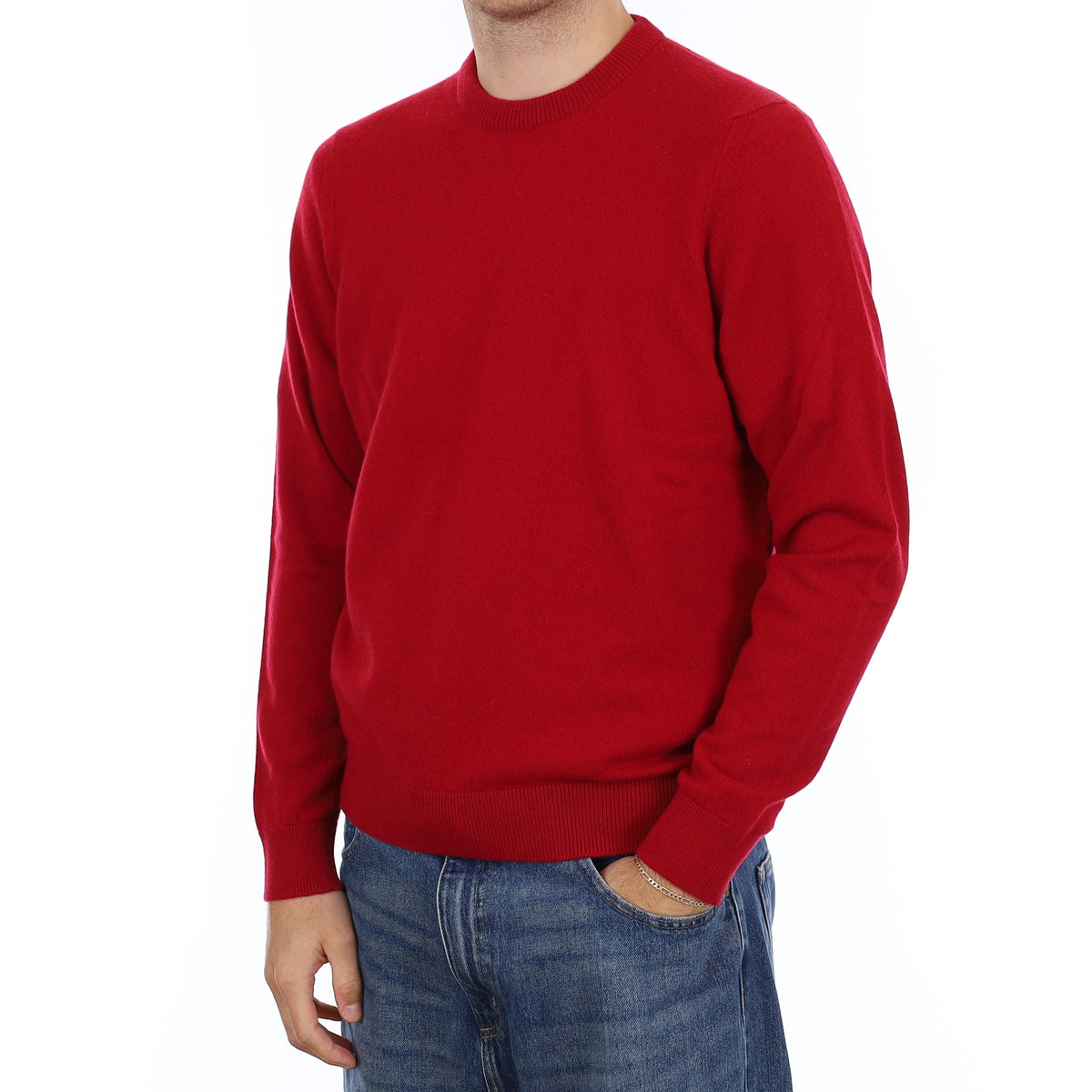 Men's Brand New Scottish Crimson Red Cashmere Crew Neck Jumper Medium
