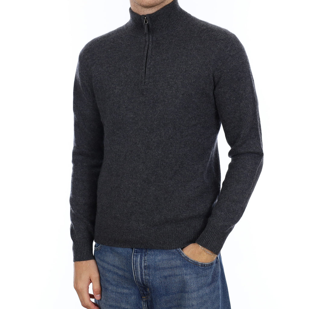 Men's Granite Grey Chunky Cashmere 1/4 Zip Jumper Medium