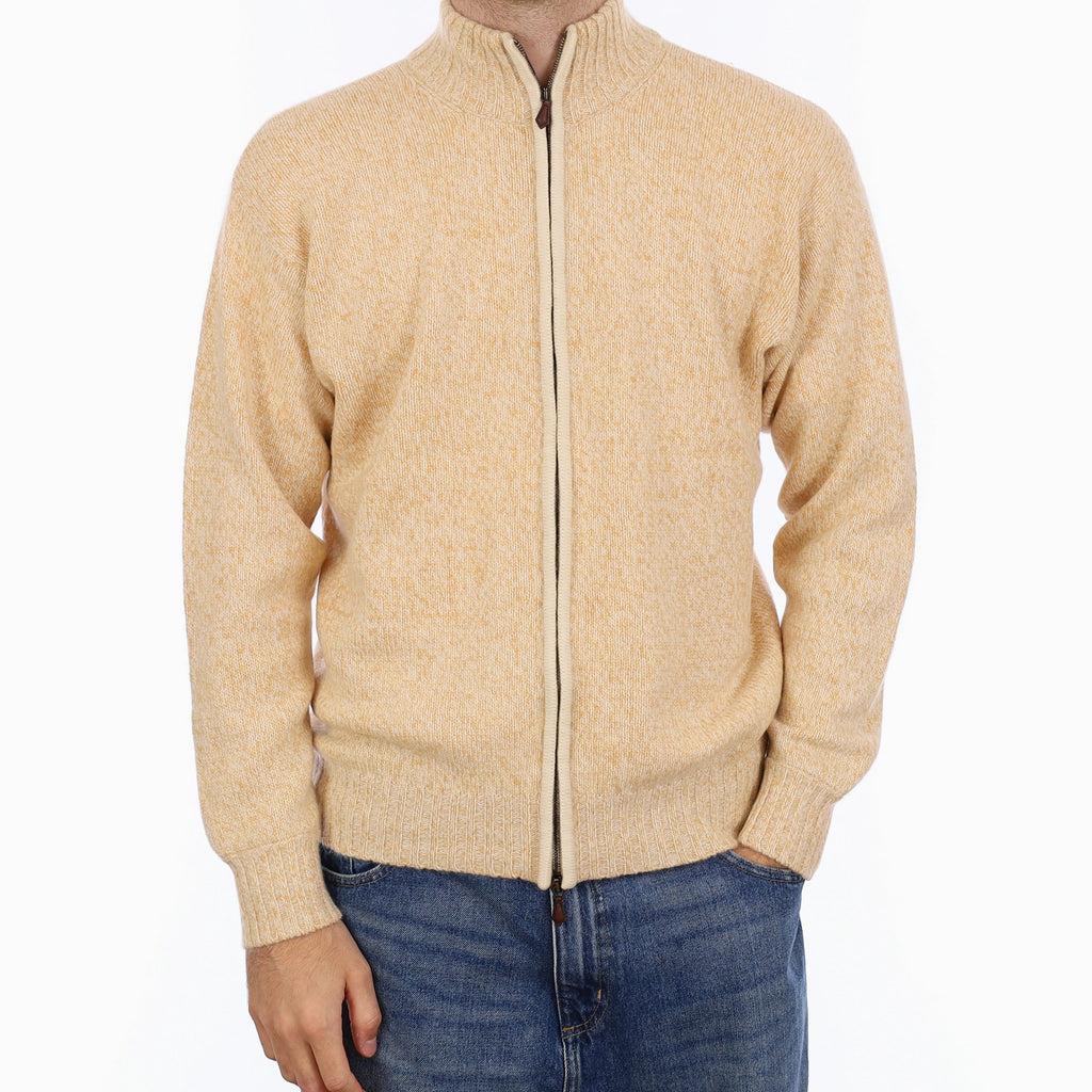 Men's Apricot Marl Chunky Cashmere Zip Up Cardigan Large