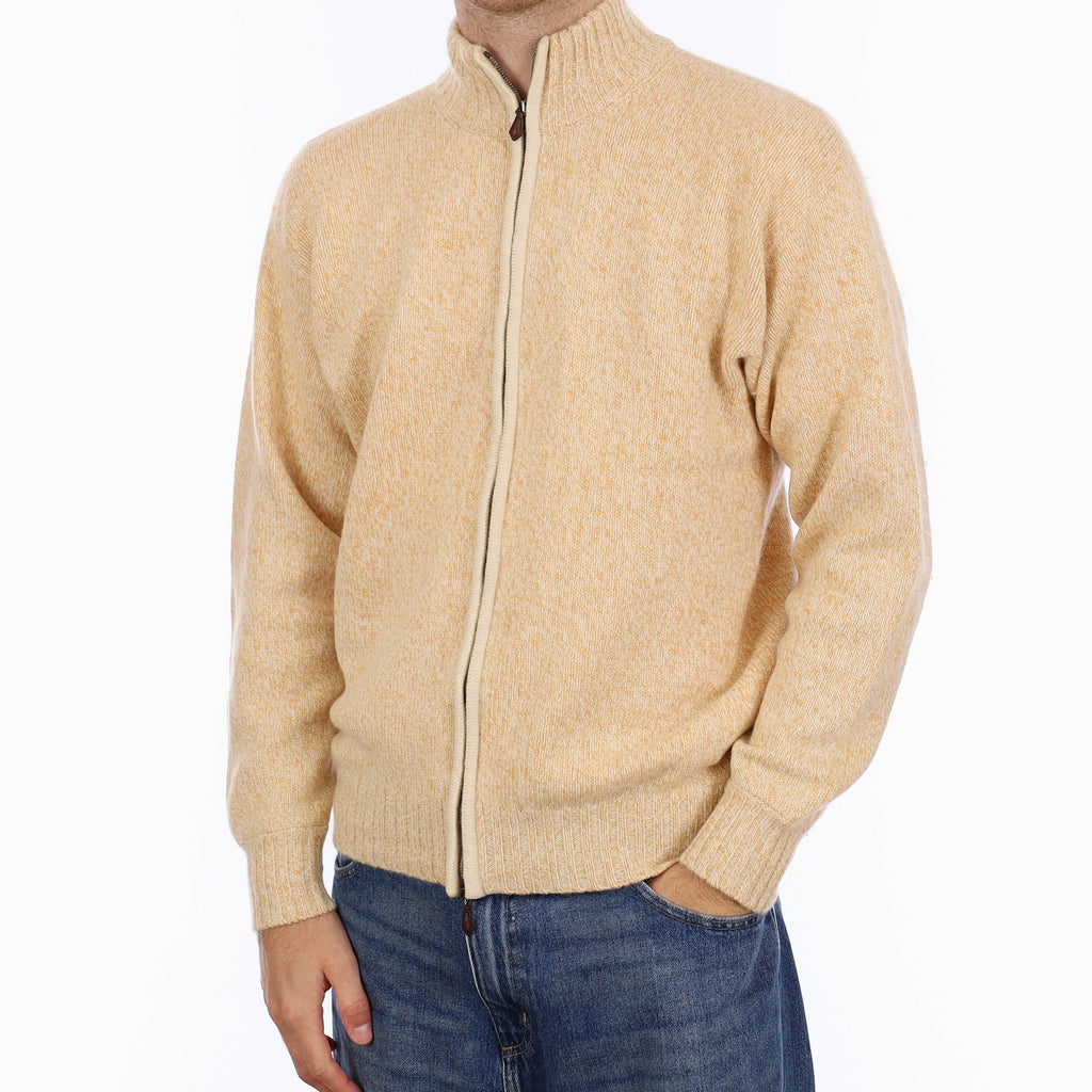 Men's Apricot Marl Chunky Cashmere Zip Up Cardigan Large