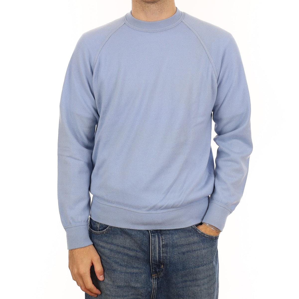 Men's Gran Sasso Baby Blue Cashmere Crew Neck Jumper Large