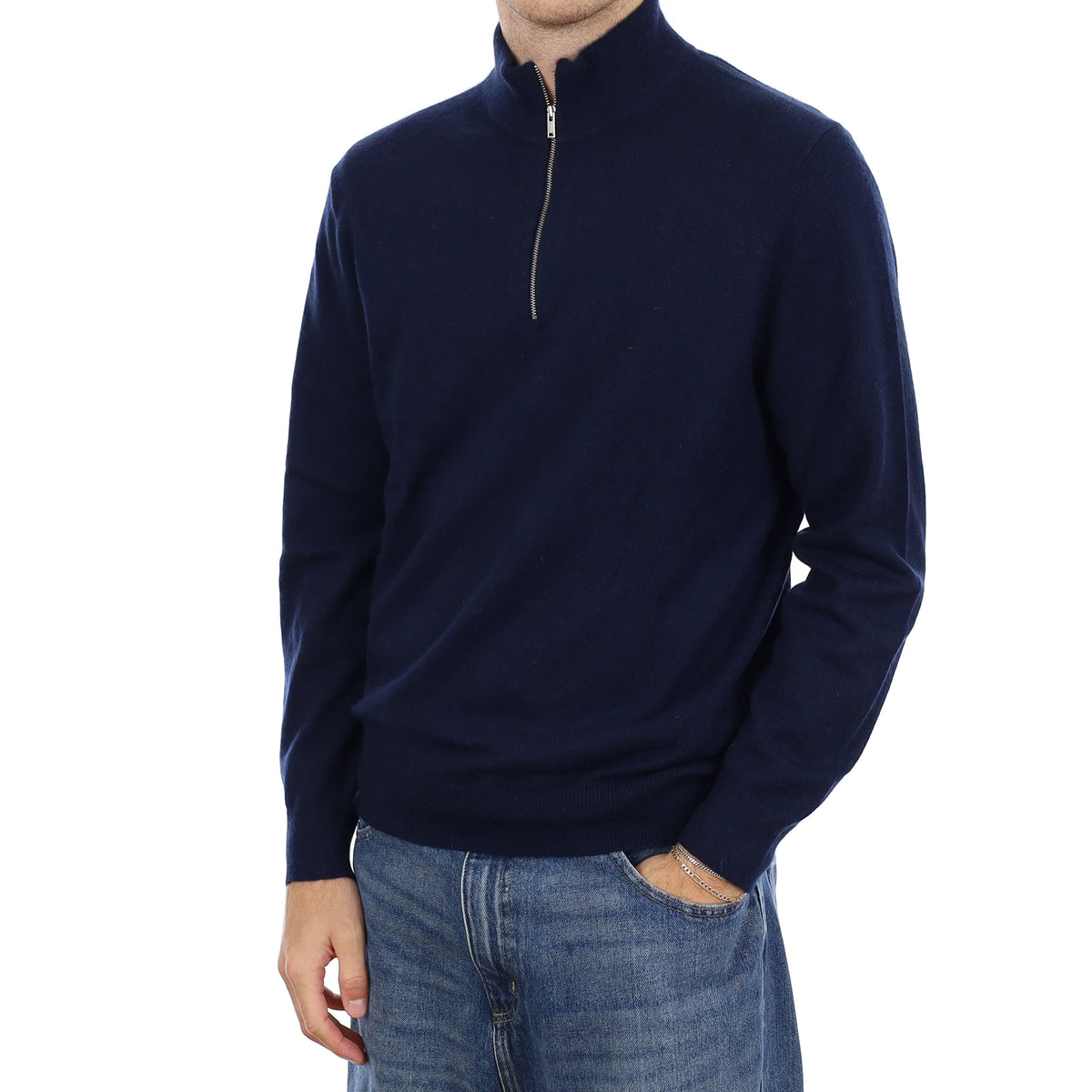 Men's Everlane Navy Cashmere 1/4 Zip Jumper Large