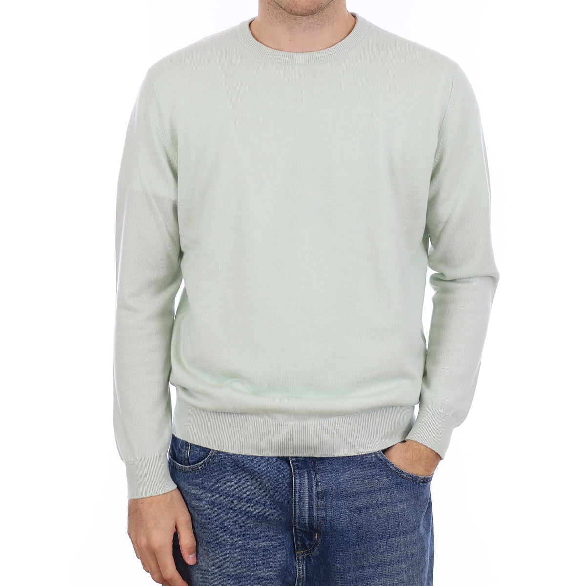 Men's Brand New Scottish Mint Green Cashmere Crew Neck Jumper Large