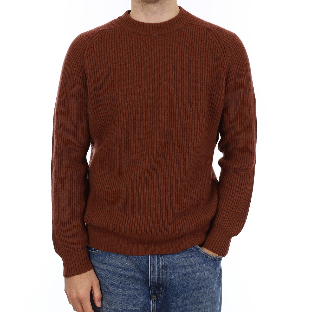 Men's Brand New Scottish Rust Brown Chunky Cashmere Crew Neck Jumper Large
