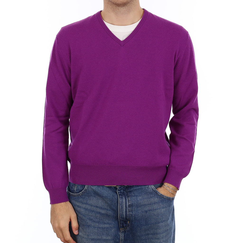 Men's Brand New Scottish Thistle Purple Cashmere V Neck Jumper Large