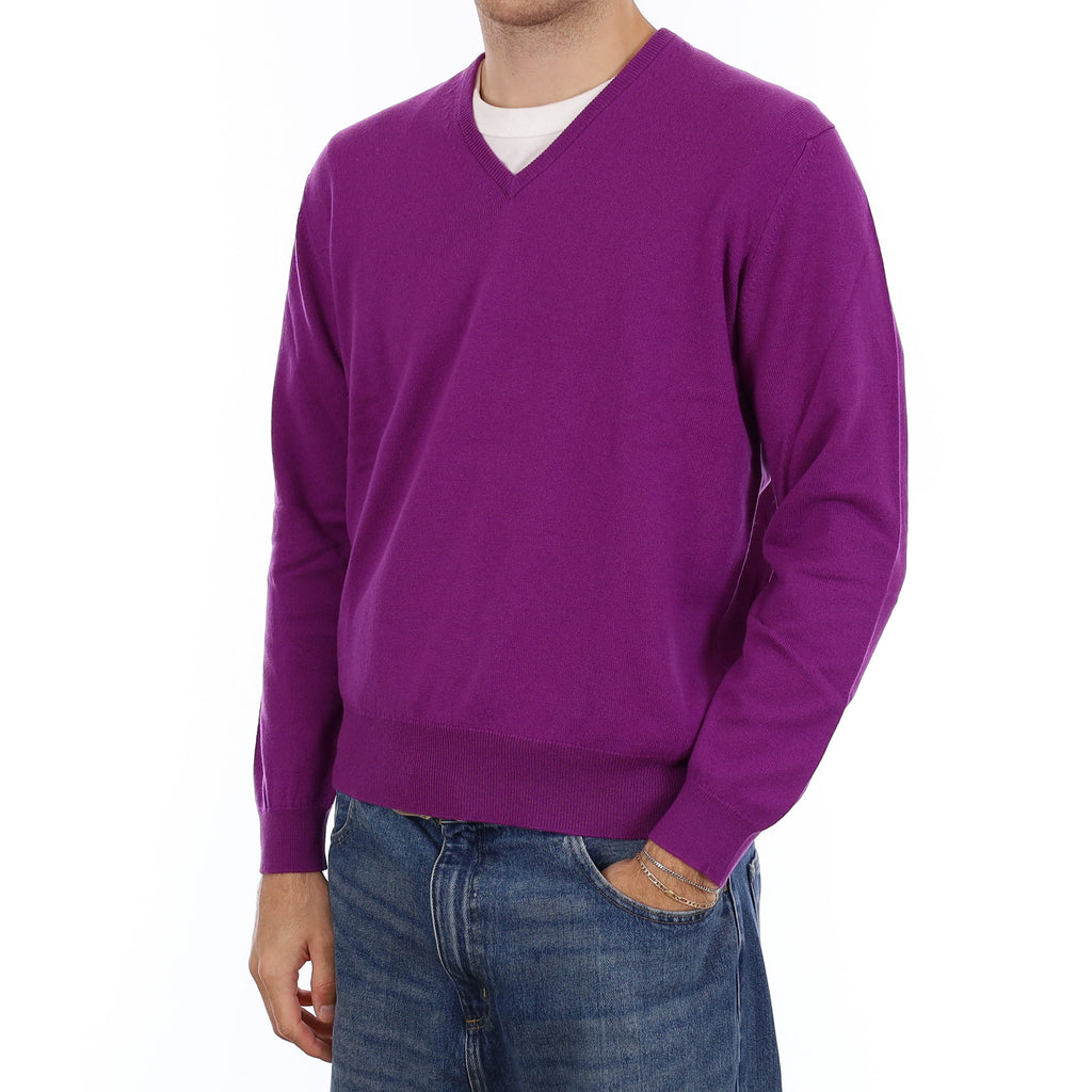 Men's Brand New Scottish Thistle Purple Cashmere V Neck Jumper Large