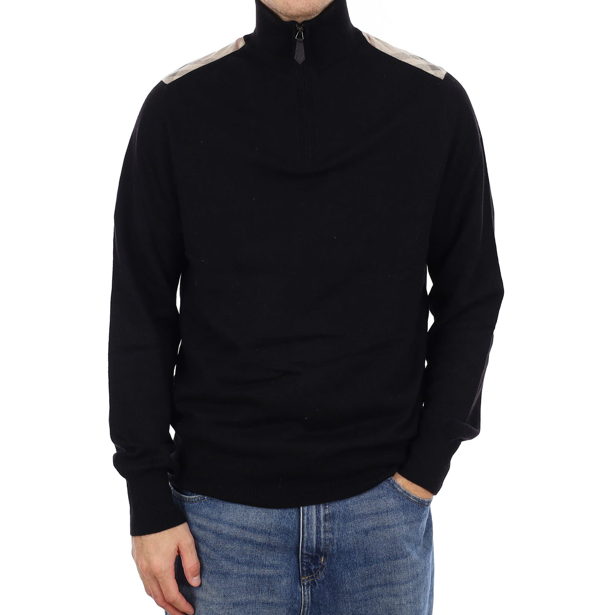 Men's Burberry Black Cashmere 1/4 Zip Jumper Large