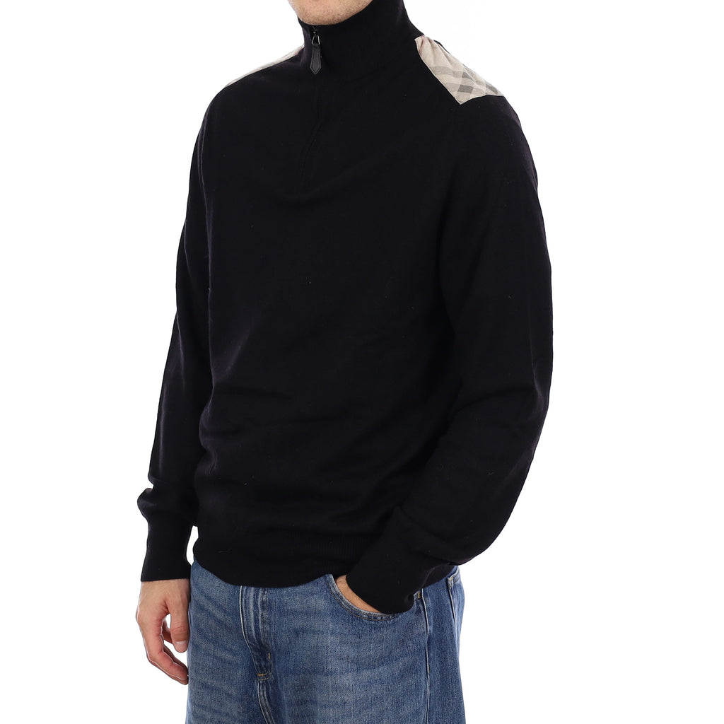 Men's Burberry Black Cashmere 1/4 Zip Jumper Large
