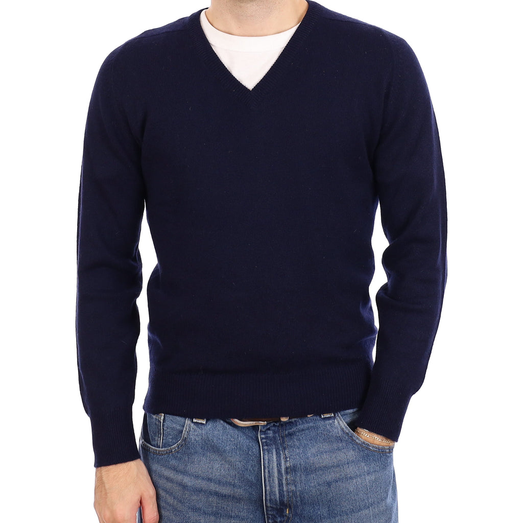 Men's Vintage Scottish Navy Cashmere V Neck Jumper Medium