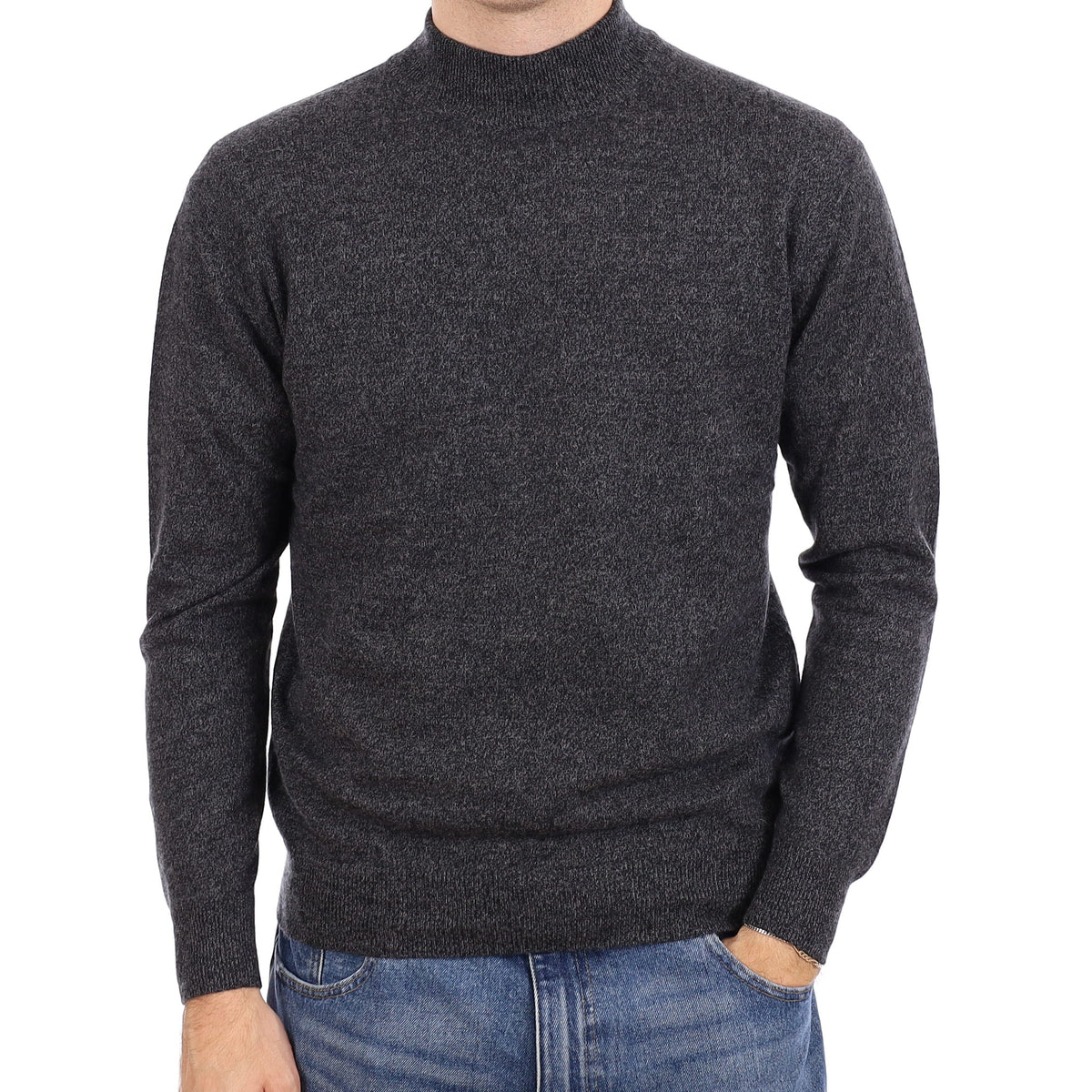 Men's Charcoal Marl Cashmere Turtleneck Jumper Medium