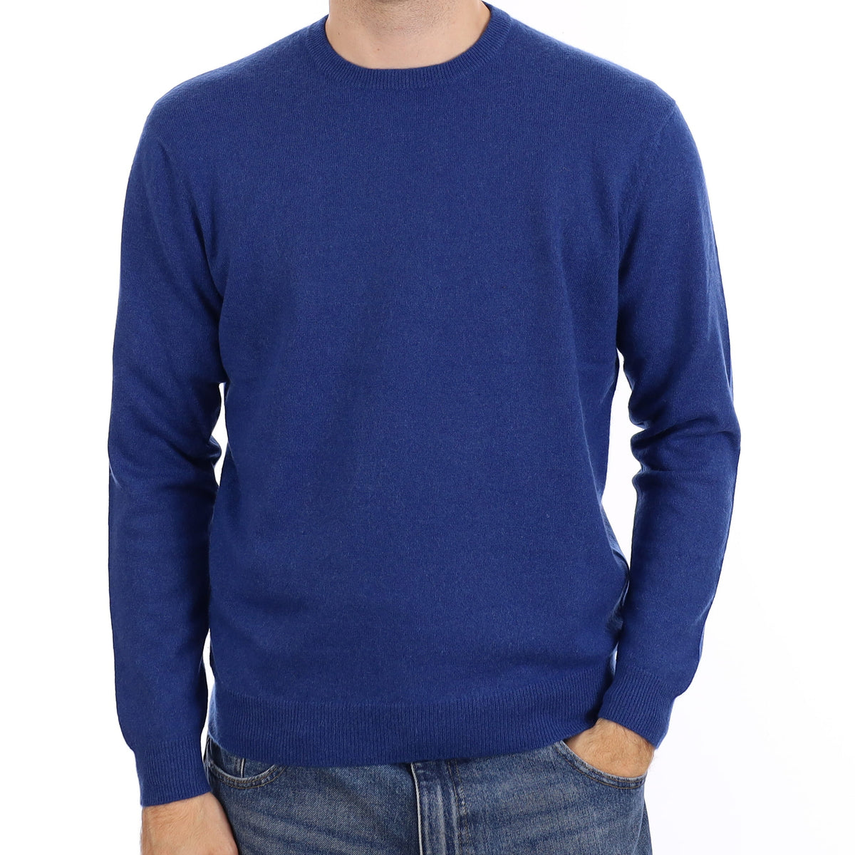 Men's Azure Blue Cashmere Crew Neck Jumper Medium