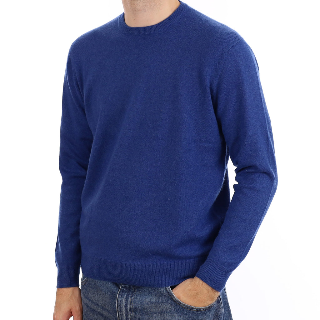 Men's Azure Blue Cashmere Crew Neck Jumper Medium