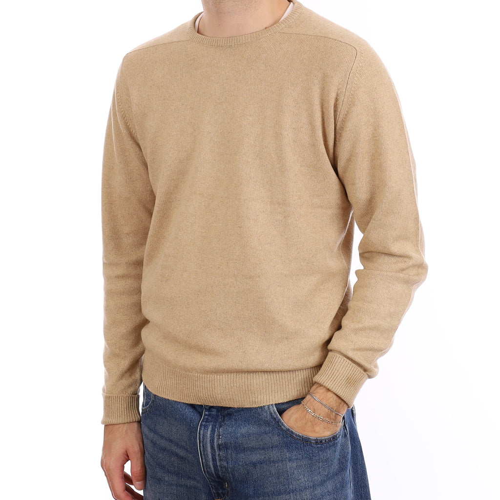 Men's Scottish Sand Heavy Knit Cashmere Crew Neck Jumper Medium