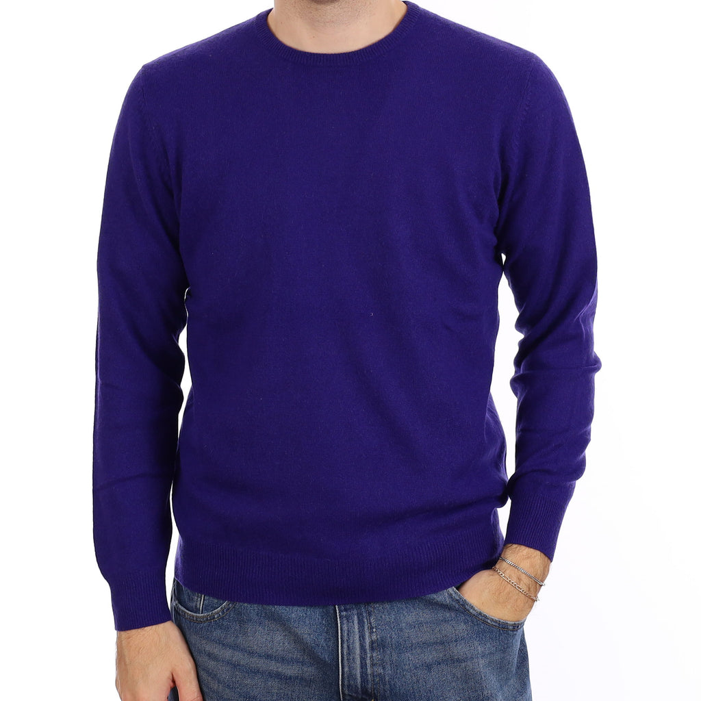 Men's Iris Purple Cashmere Crew Neck Jumper Medium