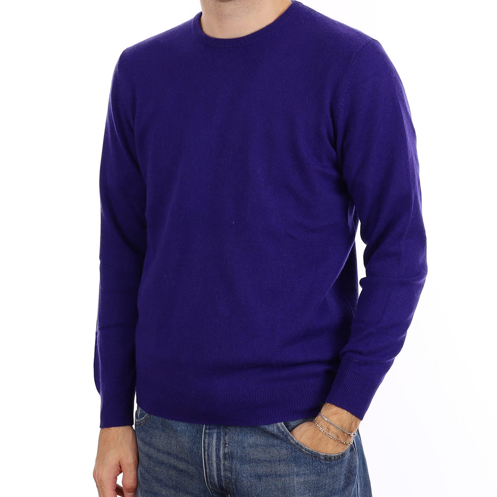 Men's Iris Purple Cashmere Crew Neck Jumper Medium
