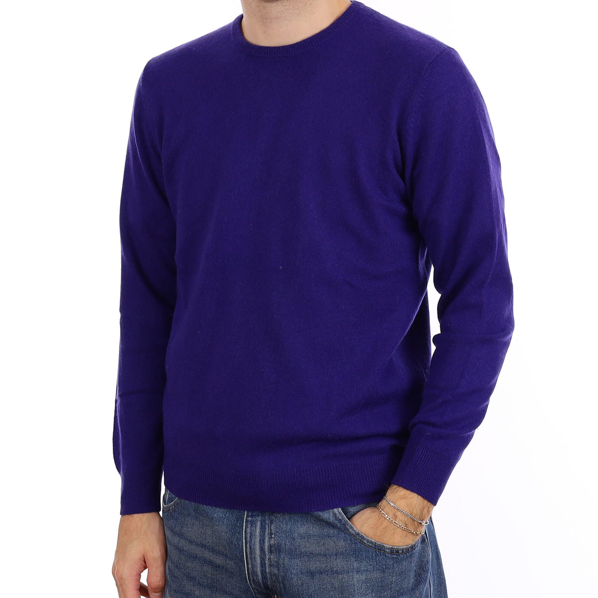 Men's Iris Purple Cashmere Crew Neck Jumper Medium