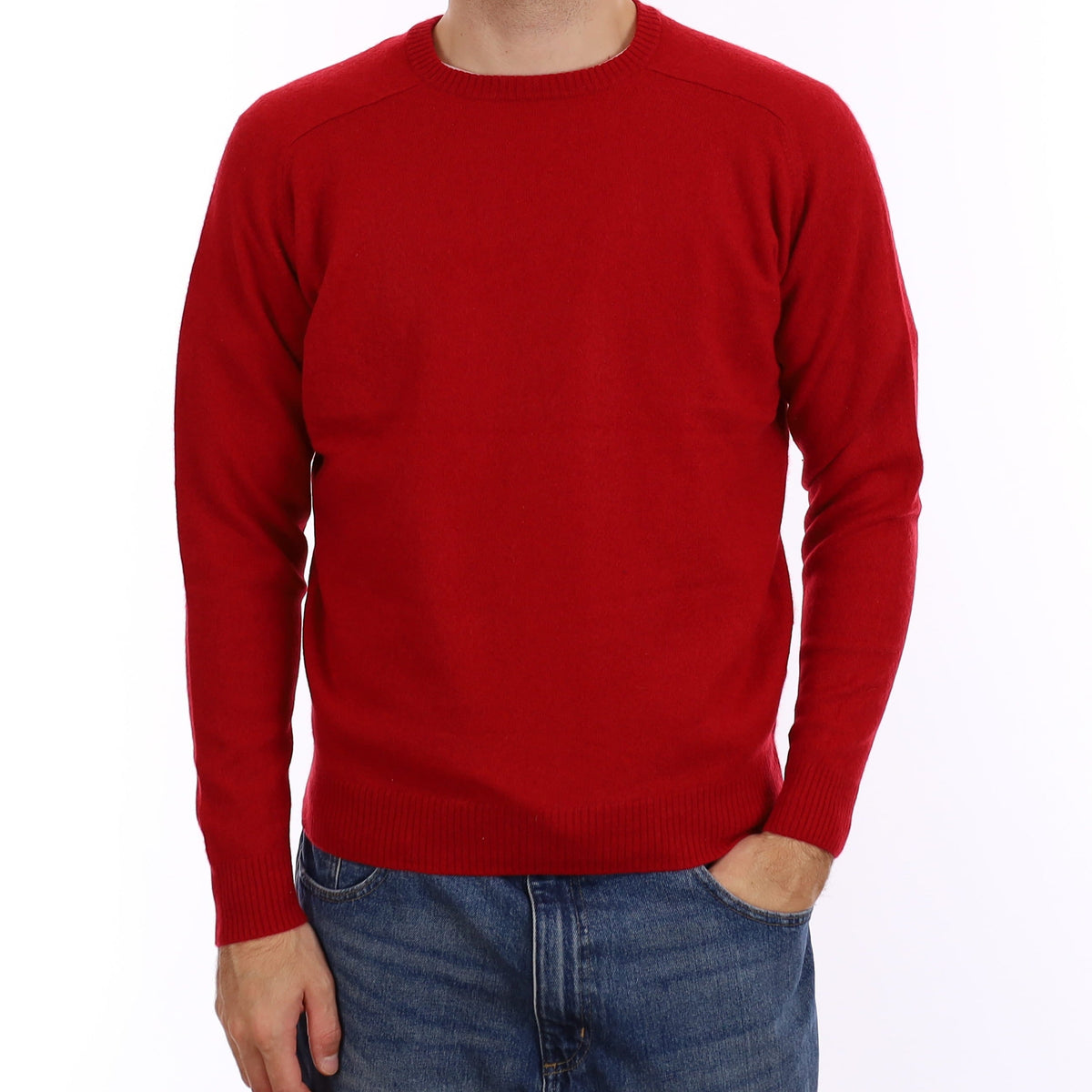 Men's Crimson Red Cashmere Crew Neck Jumper Medium