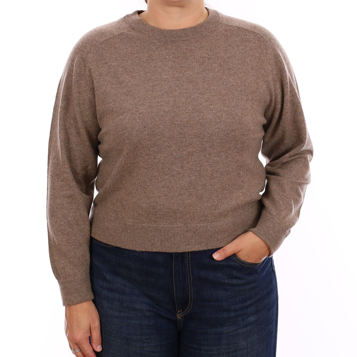 Vince Taupe Brown Cashmere Boxy Crew Neck Jumper Large