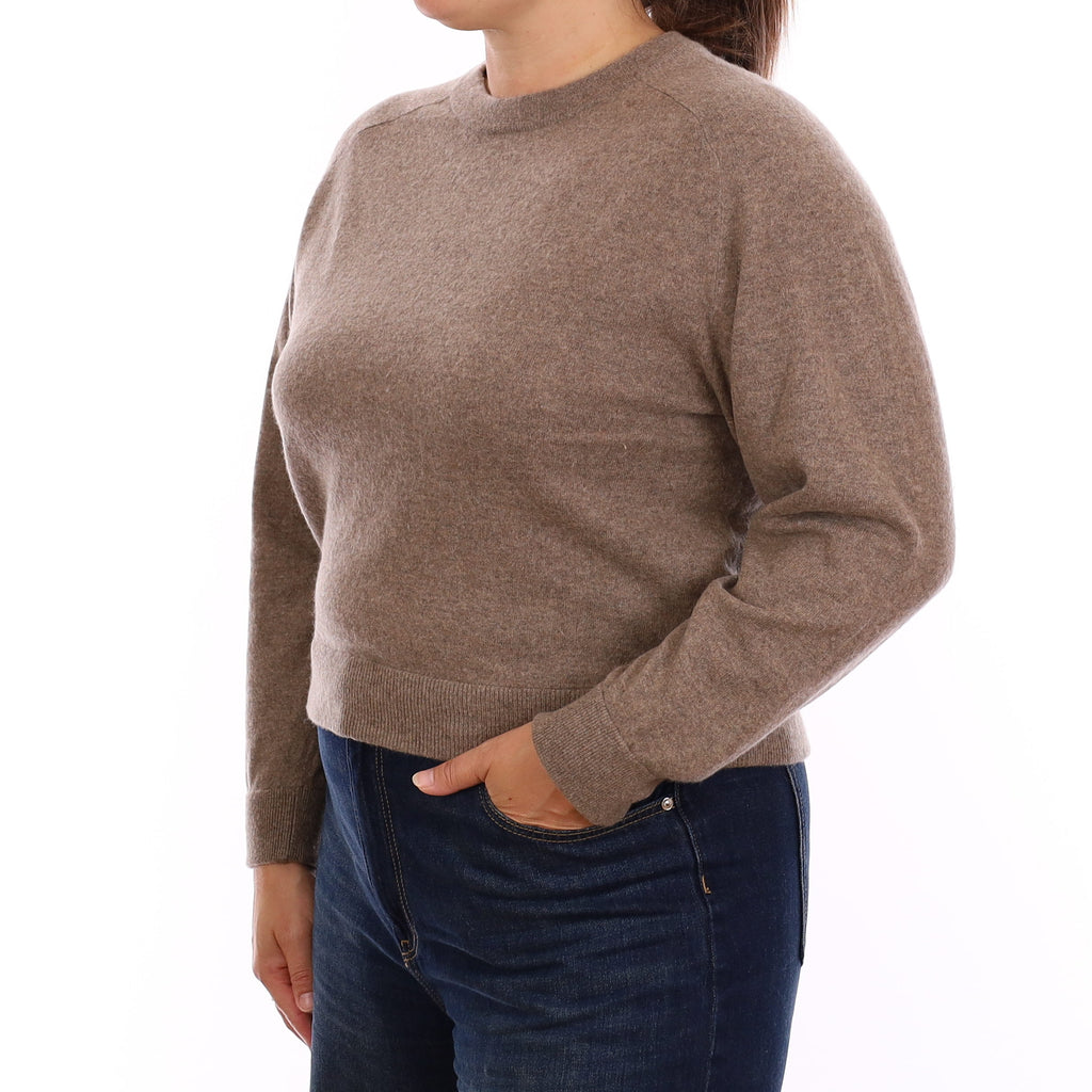 Vince Taupe Brown Cashmere Boxy Crew Neck Jumper Large