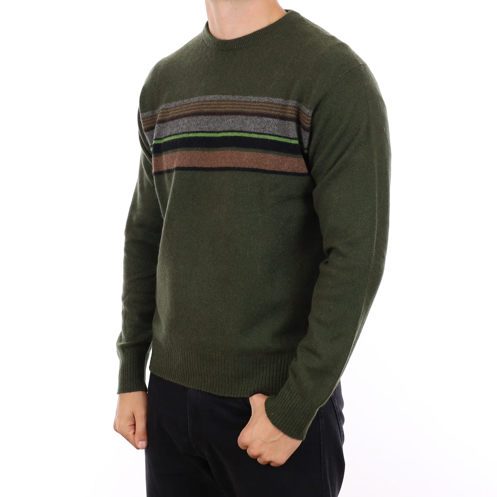 Men's Khaki Stripe Cashmere Crew Neck Jumper XL