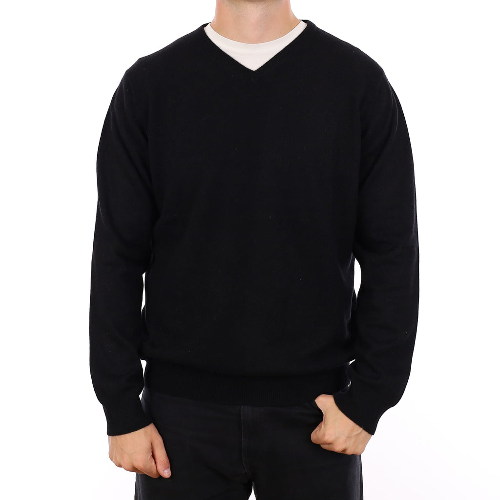 Men's Black Cashmere V Neck Jumper XL