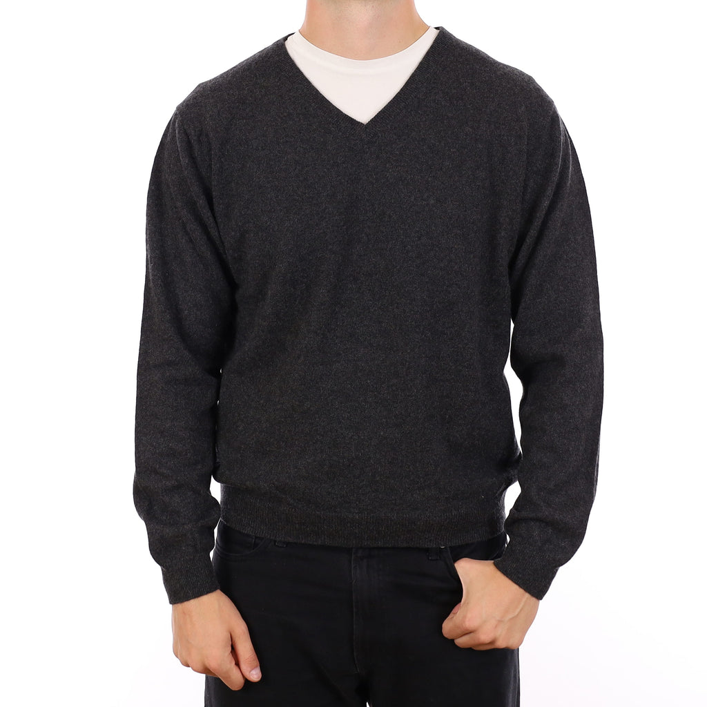 Men's Charcoal Grey Cashmere V Neck Jumper XL